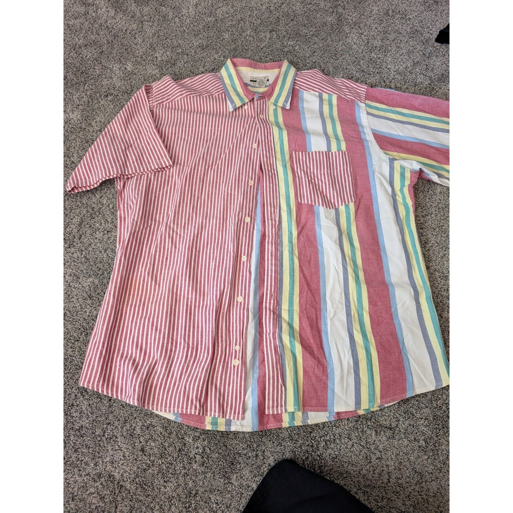 Review by Baxter Mens XL Short Sleeve Mixed Stripe Colorblock Cotton Shirt Red